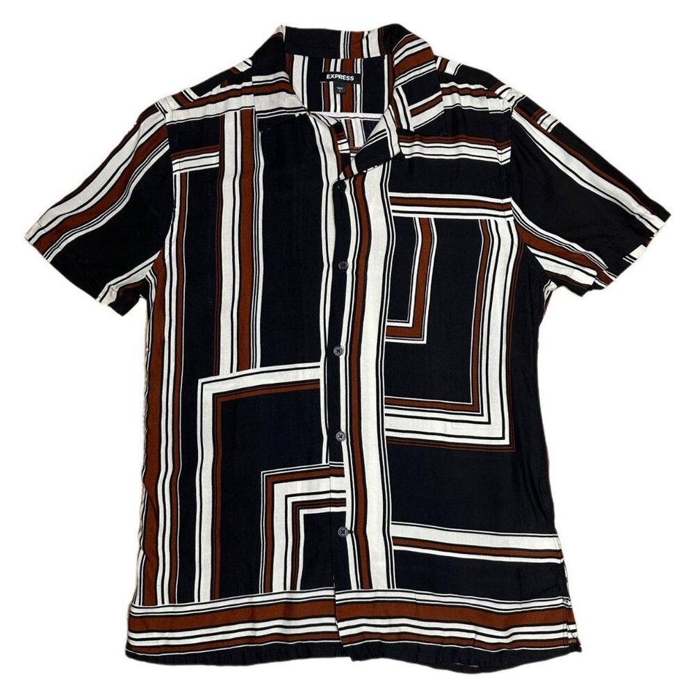 MENS EXPRESS STRIPPED POLO BUTTON UP